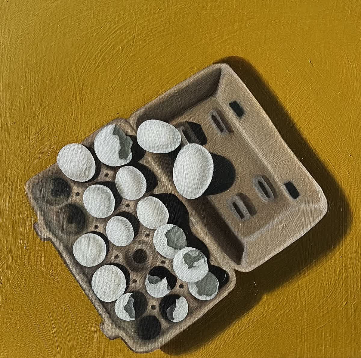 Egg carton with eggshells